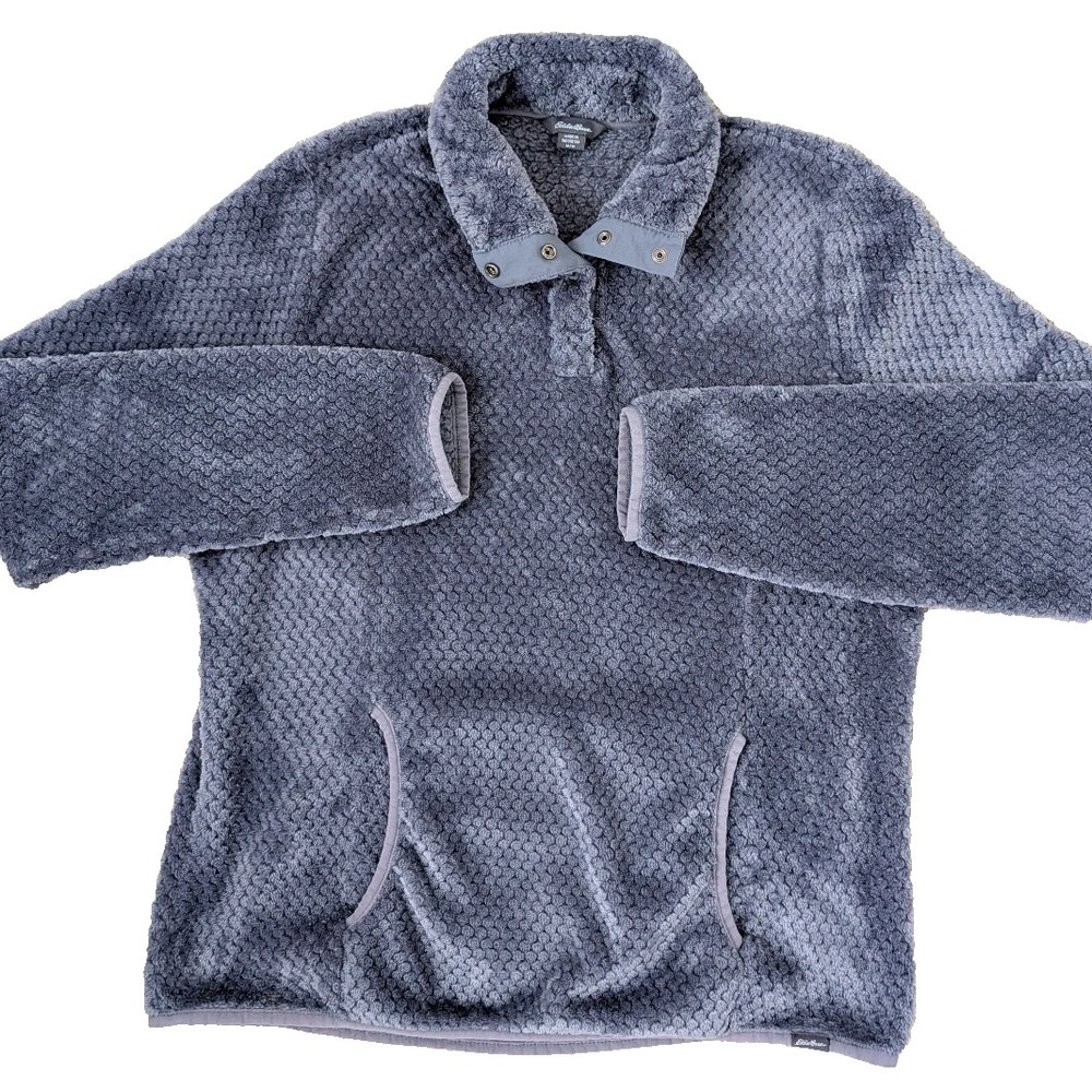 Eddie Bauer Plush Fleece Pullover Womens Medium Snap Collar Textured Cozy Sherpa